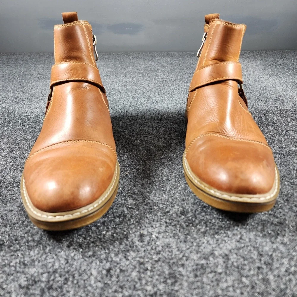 Arkbird Chelsea Harness Ankle Boots Mens Size 7 Brown Leather Cap Toe Side Zip